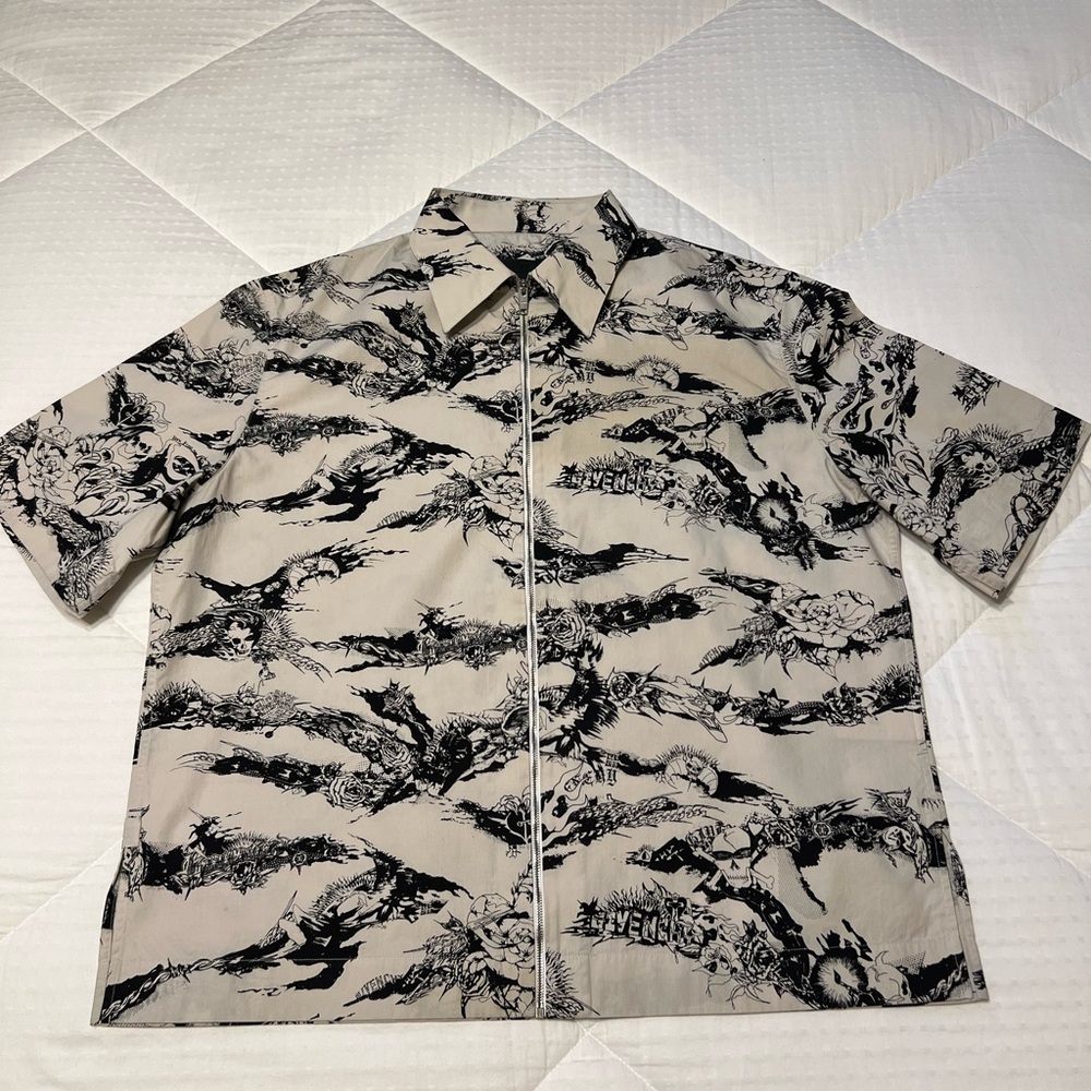Givenchy Black and Cream Graphic Button Down Shirt